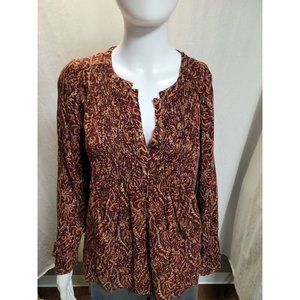 Lucky Brand Paisley V Neck Peasant Blouse Long Sleeve Boho Size S